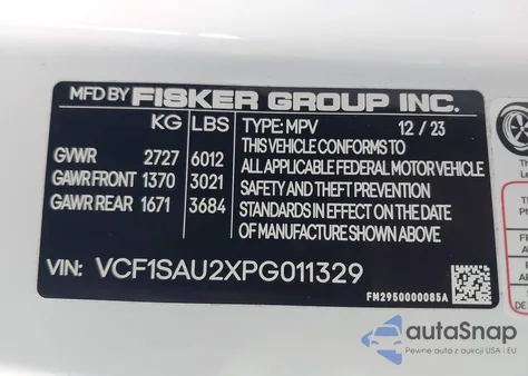 2023 Fisker Ocean Sport из США, поврежденный, VIN VCF1SAU2XPG011329